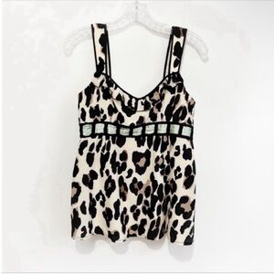 Nanette Lepore tank top tan black leopard print silk ruffle sleeveless